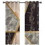 Homxi Gardine Blickdicht Wohnzimmer 2er Set,2 x 137W x 138H cm,Küche Gardinen Blickdicht Grau Gold Schwarz Marmoriert und Geometrisch Gardinen Ösenringe