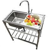Edelstahl Spülbecken,Outdoor-Waschbecken mit heißem und kaltem Wasserhahn,Waschküchenspüle 1 Fach,mit Schlauchanschluß Waschtisch,für Garage,Garten,Singleküche. (Size : Single layer)