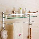 Badezimmer-Glasregal, Wandmontage, Shampoo-Duschregale, Halter, Küche, Aufbewahrungsregal, Organizer, Bad-Accessoires, Kosmetikspiegel, vorderes Regal mit Handtuchhalter (Größe: 50 cm) Interesting