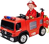 Actionbikes Motors Kinder Elektroauto Feuerwehr SX1818 | 2,4 Ghz Fernbedienung - 2 Motoren 12V 35Watt (Total 70Watt) - Sirene - Blaulicht - Eva-Vollgummireifen (Feuerwehr SX1818)