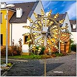 OUSIKA Metall-Windmühlen-Spinner, Metall-Windmühlen-Dekor, Garten-Windmühlen im Freien, for Gartenterrasse, Rasen, Hof, Landschaftsdekoration im Freien, bunt Windfahne (Color : Gold)
