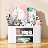 Büro-Schreibtisch-Organizer mit Schublade, Bürobedarf und Schreibtisch-Accessoires, Kinder-Schreibtisch-Organizer, Visitenkarten-/Stift-/Handy-/Schreibwarenhalter Aufbewahrungsbox (Weiß)