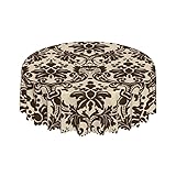 Barock-Design, Blumenmuster, horizontal, braun, runde Tischdecke, 152,4 cm, Bedruckt, waschbar, Tischdecke für Esszimmer, Party, Urlaub, Herbst, Zuhause, dekorativ