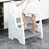 Sinbide Tritthocker für Kinder, 2 Stufen, Höhenverstellbarer Kinderschemel für Baby mit Handhaben, Multifunktionaler Trittschemel für Bad, Kleinkinderzimmer und Küche (weiß)