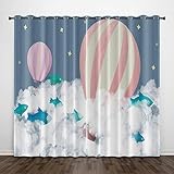 SJSXWQN Vorhänge Blauer HeißLuftballon Gardinen mit Ösen Vorhang Blickdicht Thermo Verdunklungsvorhänge Schiebegardinen für Schlafzimmer Wohnzimmer H 175 x B 140 cm 2er Set