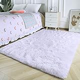 ROHATIM Hochflor Teppich Wohnzimmer Super weich Shaggy Teppich Flauschiger,Soft Area Rug Schlafzimmer Teppiche Super weich Fluffy Kindermatte(reines Weiß,60 x 100 cm)