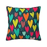 HAOSOFT Kissenbezüge 40x40 cm, Kissenbezüge Bunte Liebesherzen Kissenbezug Dekokissen Kissenhülle für Sofa Büro Gartenbett Couch Kissen Haus Heim Dekoration, 1 Pcs