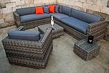 Ragnarök-Möbeldesign PolyRattan Lounge DEUTSCHE Marke - EIGNENE Produktion - 8 Jahre GARANTIE auf UV Beständigkeit Garten Möbel (Natur-Farben H Rundrattan) Gartenmöbel Alu Seitenverkehrt stellbar