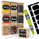 Withosent 10x 220ml Vorratsdosen Glas Set, Gewürzgläser Eckig Holzdeckel, Vorratsgläser Glasbehälter mit Deckel Klein, Stapelbare Gewürzdosen Aufbewahrungsgläser Küche für Gewürze, Kräuter