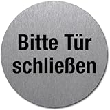 Schild Bitte Tür schließen, Edelstahl selbstklebend 5 cm Ø (Türschild, Türe schliessen) wetterfest