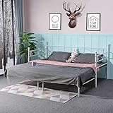 EGGREE Tagesbett Versailles Weiß Metall Single Sofa Optionen für Ausziehbett, Tagesbett mit Unterbett Trundle,Elfenbein Beige