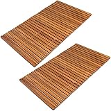 Deuba 2X Badvorleger Badematte Badvorleger Holz 80 x 50 cm FSC®-zertifiziertes Akazienholz Rutschhemmende Gummistopper