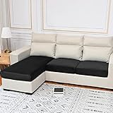 Rosnek Sofa Sitzkissenbezug für 3-Sitzer, Samt Stretch Bezug für Sofa Sitzkissen, Elastische Couchüberzüge, Sofasitzbezug Schonbezug Schutz Sofabezug L-förmiger Ecksofas (1 Stück, Schwarz)