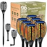 HOMEPROTEK 96 LEDs Solar Fackeln Flammenlicht für Gartenbeleuchtung, 6er Set 78cm Länge Solarlampen für Außen Garten, Solarleuchten Gartenfackeln für Draußen, IP65 Wasserdicht Solar Gartenleuchten