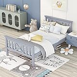 ModernLuxe- Kinderbett Einzelbett/Doppelbett Holzbett Bettgestell mit Lattenrost und Kopfteil Massivholzbett Kiefer Gästebett Bett Jugendbett