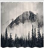 Ulticool Duschvorhang - Berge Natur Nebelwald - 180 x 200 cm – Waschbar – Anti Schimmel - Wasserdicht - mit 12 Ringe - Weiß Grau Schwarz