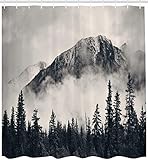 Ulticool Duschvorhang - Berge Natur Nebelwald - 180 x 200 cm – Waschbar – Anti Schimmel - Wasserdicht - mit 12 Ringe - Weiß Grau Schwarz