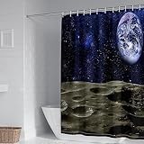 Badezimmer Deko Zum Aufhängen, Duschvorhang Antischimmel Modern Mond und Erde Braun Blau Polyester 165X180cm