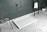 ECOLAM stabile Duschwanne Duschtasse Camparo Rechteck flach mit Abdeckplatte 120x80 x 6,5 cm Tiefe 3 cm Verbundstoff weiß + Siphon, Silikon