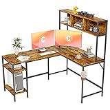 Cubiker L-förmiger Schreibtisch mit Stall, 150 cm Eckschreibtisch, Heimbüro, Gaming-Tisch mit Regalen, platzsparend, rustikales Braun
