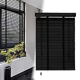 Jalousien Schwarz,Natürliche Massivholz Jalousetten,45/50/60/80/90/110/120/150cm Horizontale Sichtschutzrollos,Lichtfilternde Jalousien,Mit Montagezubehör,WxH-105x150cm/41x59in