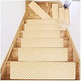 RRNAR 76 x 20.3cm Anti-Rutsch Streifen Treppen, Stufenmatten für Holz, Fliesen, Stein und andere Glatte Böden, Rutschschutz Treppe, Transparent, Selbstklebend Antirutschmatten,Beige(c),2PCS