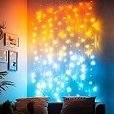 Sonnenuntergang Orange Lichterketten Vorhang Lichterkette Lichtervorhang Innen Warmweiß Lichterkette Vorhang 2x2m Bunt Blau für Schlafzimmer Kinderzimmer Junge Mädchen Martim Martime Party Deko