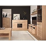 Wohnzimmer Set mit Wohnwand Schrankwand Media Wand TV Lowboard Vitrine Wandboard Couchtisch 75x75 cm Sideboard Highboard in Eiche Nb.