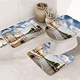 YAzgaN 3-teiliges Badezimmer-Teppich-Set, luxuriöse, weiche Flanell-Antirutschmatte, super saugfähig, maschinenwaschbar