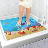 Duschmatte rutschfest 60x60cm(Delphine Motiv), Sicherheits Antirutschmatte Dusche mit Ablauflöchern, BPA frei, PVC-Luffa Badewannenmatte für Duschraum und Nassbereiche, Bedruckte Duscheinlage