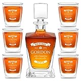 Maverton Whisky Karaffe 800 ml + 6er Whisky Gläser Set mit Gravur - Glas Karaffe mit Gläser - personalisiertes Whiskey Decanter Set für Männer - für Whiskygenießer - Connaisseur -