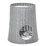 PawHut Katzenhöhle aus Rattan Katzenhaus Katzenbett Katzenkorb mit 2 Kissen Weidenkorb mit Liegedach zweistöckig geschlossenes Design handgewebt PE-Rattan Baumwolle Grau 45 x 45 x 50 cm