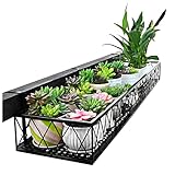 AZIZAT Plant Pot Display Stands,Hanging Flower Pot Holder,Iron Hanging Flower Pot Stand Plant Storage Railing Shelf Decoration for Balcony Porch Fence(Black),80cm×20cm×12cm