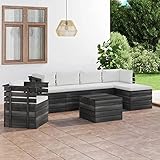 LAPOOH 7-TLG. Garten-Sofagarnitur aus Paletten mit Kissen, Lounge Gartenmöbel Set, Möbelsets, Balkon Möbel, Gartenlounge, Balkonmöbel, Sitzgruppe, Kiefernholz