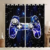 Tbrand Galaxy Gamepad Fenstervorhang Dunkelblaues Gamepad Vorhänge für Kinder Jungen Mädchen Videospiel Gamepad Blickdichte Vorhänge Game Controller Raumdekoration, 137x117cm, 2 Panels