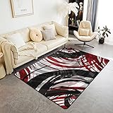 Modern Abstrakte WohnzimmerTeppich Kinder Rot and Grau Schwarz Geometrisch Weich Teppich 100x150cm Frauen Trippy Swirl Kreis Wetterfest Dekor Modern Teppich für Küche und Balkon Outdoor Teppich