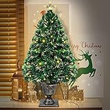XMTECH 2 Stück Weihnachtsbaum Glasfaser, 90cm Künstlicher Weihnachtsbaum mit Beleuchtung LED Tannenbaum Christbaum Grüne PVC mit Farbwechsel Beleuchteter Warmweiß für Haustür Weihnachten Deko