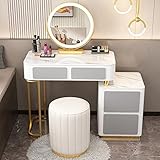 Schminktisch Mit Spiegel In 3 Farben Und Lichtern, Frisiertisch Mit Schubladen Und Schrank, Mädchen Schminktisch Mit Gepolstertem Hocker, Für Schlafzimmer ( Color : Gray WhiteA , Size : 80cm/31.4in )