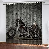 GSKOQD Vorhänge Blickdicht Gardinen Wohnzimmer Verdunkelungsvorhang Schlafzimmer Kinderzimmer Thermovorhang 3D Retro-Motorrad Muster Ösenschal 2Er Set Fensterdekoration 140X160Cm (B X H)