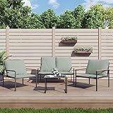 Tidyard 3-TLG. Gartenmöbel Lounge Set Garten-Sofagarnitur Gartensofa Loungemöbel Sitzgruppe Essgruppe Terrassesofa Gartenset mit 2 Stuhl und Bank Garten-Lounge-Set mit Kissen Anthrazit Stahl