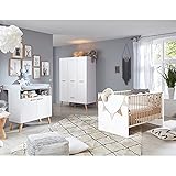 Lomadox Babyzimmer Kombi 3-TLG. mit Schlupfsprossen in Weiß mit Absetungen in Buche massiv