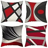 GYISANA 4er Set Dekorativ Kissenbezug Baumwolle Leinen Kissenhülle Rot Schwarz Abstrakt Geometrie Muster Dekokissen Sofakissen für Couch, Auto, Schlafzimmer 45x45 cm