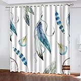 DANLIM 3D Blauer Federdruck Muster Schallschutz Vorhang 2Er Set Ösen Für Schlafzimmer Kinderzimmer, Gardinen Wohnzimmer Modern, Thermo Vorhänge Blickdicht Fensterdekoration 220X214cm (BxH)