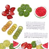 Flueyer 48-teiliges Set aus künstlichen Obstscheiben, künstliche Zitronen, Kiwi, Erdbeere, Wassermelone und ICES-Würfel, für Party, Zuhause, Küche, Hochzeit, Dekoration, Fotografie, Requisiten