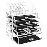 SONGMICS Kosmetik-Organizer aus Acryl, Make-up Organizer mit 6 Schubladen, Aufbewahrungsbox fürs Bad, Schlafzimmer, für Lippenstifte, Lidschatten, Nagellack, Pinsel, Foundation, transparent JKA009TP