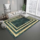 RUGMRZ Flur Teppich Läufer 70 x 200 cm Niedriger Samt Teppich grünes geometrisches Design Moderne Wohnzimmer Dekoration rutsch fest Teppichläufer