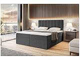 MEBLINI Boxspringbett mit Bettkasten - Gepolstert Doppelbett mit Matratze und Topper - Polsterbett mit Stauraum - Bett mit Kopfteil - Stauraumbett - Erling - 180x200 - H3/Dunkelgrau Webstoff