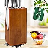 Fimaten Magnetischer Messerblock ohne Messer, 360° drehbar Magnet Messerhalter aus Akazienholz, Hochwertiger Messerblöcke Küchenmesser Organizer mit Borsteneinsatz, Knife holder für Messer, 25x11,5cm