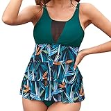 YEJSERE Damen Sommer Tankini Badeanzug Bikini Set 2-teilig Shorty Tankini Badeanzug Damen Floral Badeanzug Set mit Badeanzug Jungen Bikini, Grün., Medium