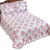 Natalia Plisse Blooming Aquarell-Rosen-Tagesdecke, passender Kissenbezug separat erhältlich, maschinenwaschbar, Polyester, Baumwolle, Doppelbett, Queensize-Bett